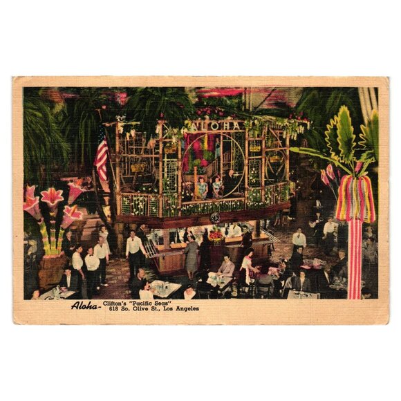 Vintage Cliftons Pacific Seas Restaurant Los Angeles Postcard California Tourism - Picture 1 of 2